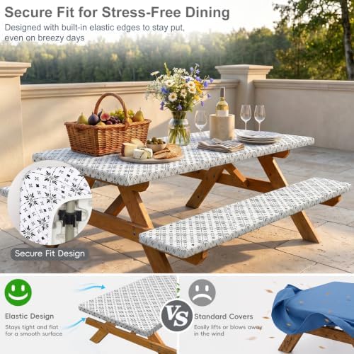 Picnic Table Cover with Bench Covers Portable Table Cloth Built-in Storage Pocket Picnic Table Covers With Elastic Waterproof Camping Essentials for RV Camping - Image 2