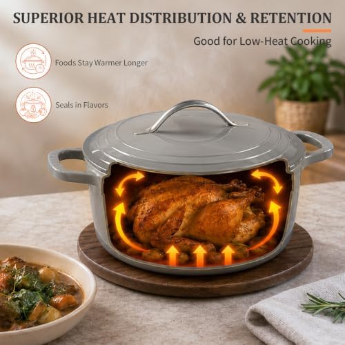 Winado 5 Qt Enameled Cast Iron Dutch Oven Pot with Lid, Black‑Gray Ombre - Image 7