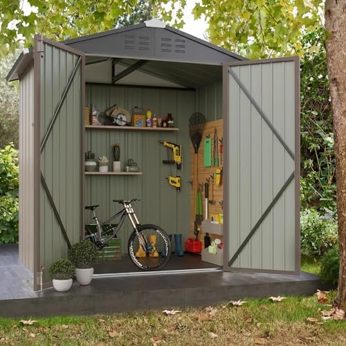 JUMMICO Metal Outdoor Storage Shed 6 x 8 FT Metal Shed with Lockable Door,Waterproof Garden Tool Shed Storage House for Backyard Patio Lawn,Brown - Image 7