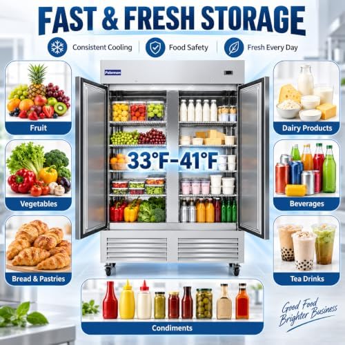 54" W Commercial Refrigerator with 2 door Stainless Steel 49 Cu. Ft Reach-in Refrigerator 6 Adjustable shelves Fan Cooling Fridge for Restaurant, Commercial Kitchen, Shop, ETL Certification - Image 2