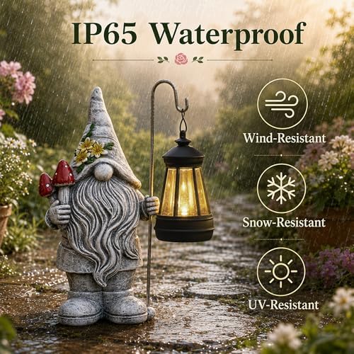Garden Gnome Statue with Lantern: Outdoor Waterproof Sculpture - Image 4