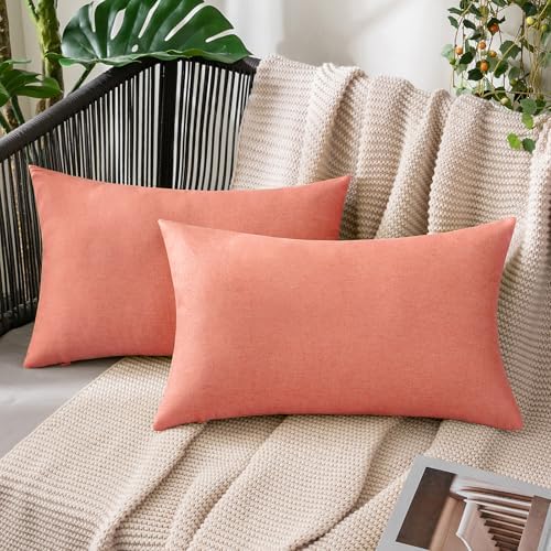 MIULEE Decorative Outdoor Pillow Covers Lumbar Waterproof 12x20 Blush Pink by MIULEE