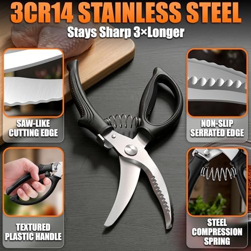 Poultry Shears Heavy Duty, Stainless Steel, 9.4 In, Safety Lock - Image 3