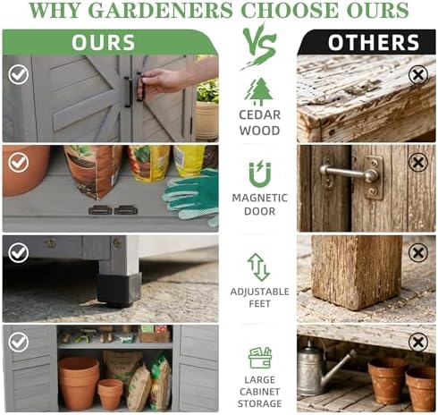 Outdoor Storage Cabinet with Metal Tabletop, Cedar Wood Garden Workstation - Image 6