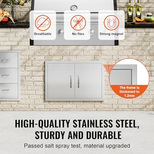 VEVOR BBQ Access Door, 28W x 19H Inch Double Outdoor Kitchen, Stainless Steel Flush Mount, Wall Vertical with Handles, for BBQ Island, Grilling Station, Outside Cabinet - Image 3