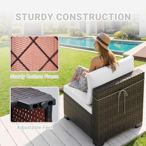 LEVELEVE 7-Piece Outdoor Patio Furniture Sets, Manual Weaving Rattan Conversation Sectional Sofa with Tempered Glass Coffee Table, All-Weather PE Wicker & Thick Cushions for Garden, Backyard, Porch - Image 5