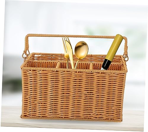 Brown Imitation Rattan Cutlery Holder, Kitchen Utensil Organizer Basket - Image 2