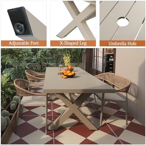 6-8 Seats Extendable Aluminum Patio Dining Table, Milk Coffee - Image 6