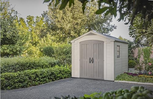 Keter Factor 8x8 Ft All-Weather Storage Shed with Skylight, Window, Built-in Ventilation, Customizable Walls, & Lockable Double Doors, Brown - Image 5