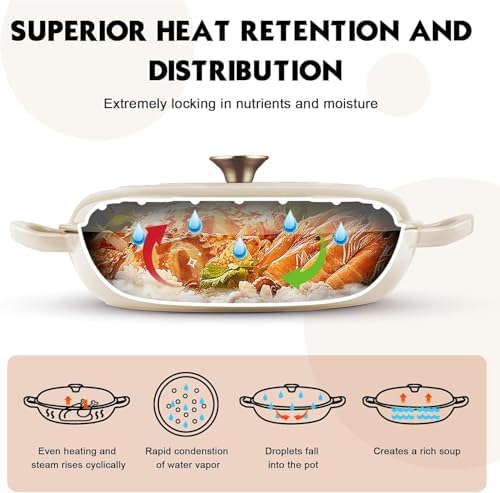 Overmont Enameled Cast Iron Dutch Oven - 3.8 QT Shallow Braiser with Recipe - Image 4