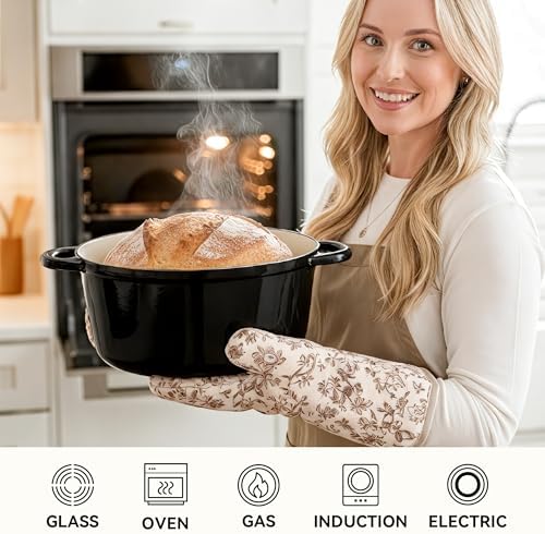 6 Quart Dutch Oven Pot with Lid, Non Stick Enameled Cast Iron Dutch Oven for Bread Baking, Heavy-Duty, Oven Safe Ceramic Cookware Up to 500°F for Baking, Braising, Stews, Roasting, Black - Image 5