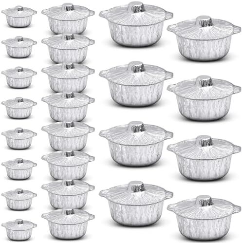 Ziliny 24 Pcs Disposable Aluminum Pot with Lid Round Foil Pans Disposable Cookware Food Container for Vacation Trips Camping Baking Heating Cooking (33.8,67.6,121.7 oz) by Ziliny