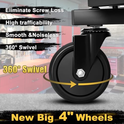 Rolling Stool with Wheels, Adjustable Height Pneumatic Garage Work Mechanic Stool Seat with Backrest, 400 LBS Capacity 360° Swivel Mechanic Crepper Chair with Tool Tray Storage, Yellow - Image 6