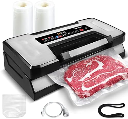 Vakumar Vacuum Sealer Machine, 90Kpa Liquid Food Vacuum Sealer Machine Preservation Dry/Moist/Liquid Modes, LED Indicator Light, Handle Locked Design, Built-in Cutter and Bag Storage, Starter Kit by Vakumar