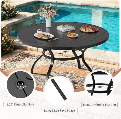 Incbruce 7 PCS Patio Dining Set, Outdoor Dining Set of 6 Textilene Chairs and 53" Round Table with Umbrella Hole for Backyard, Garden, and Poolside (Black) - Image 5