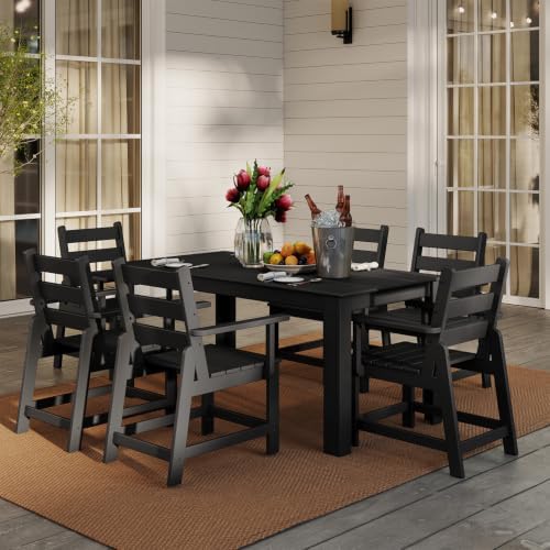 GREENVINES 7-piece Outdoor Dining Set, HDPE Table & 6 Armchairs, Black by GreenVines