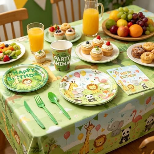 CHANGZHONG 65 Pcs Jungle Animal Themed Birthday Party Plates Zoo Party Decorations Paper Plate Tissue Set - Image 4