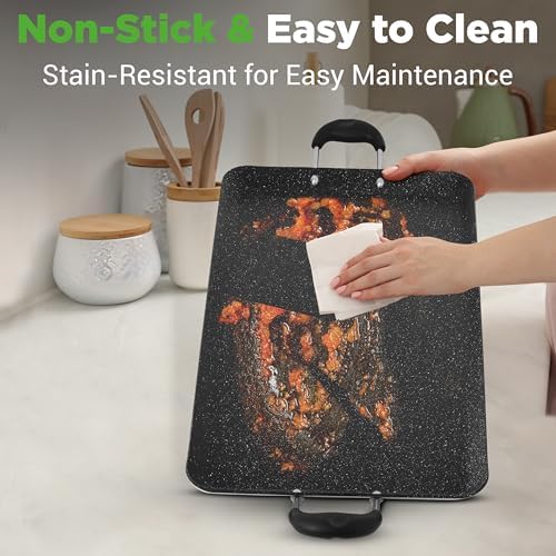 Nutrichef Double Burner Griddle, Non-Stick Stove Top Griddle for Gas Stove, Dishwasher Safe, Heatproof Bakelite Handles, Even Heat Distribution, PFOA & PFOS Free, 20” x 12” x 0.8” Inch (Black) - Image 5
