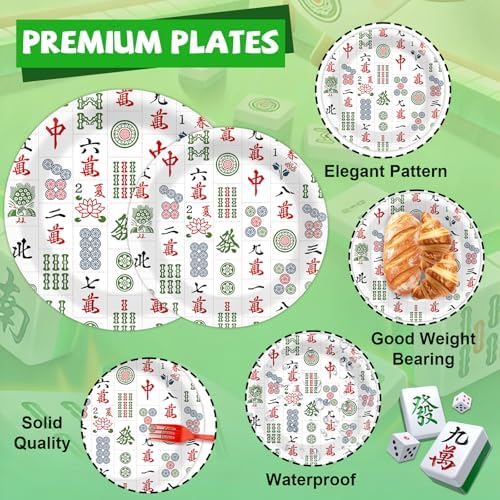 96PCS Mahjong Party Paper Plates and Napkins Mahjong Party Decorations Mah Jong Disposable Tableware Dinnerware Set for Mah-jong Birthday Gatherings Decorations - Image 3