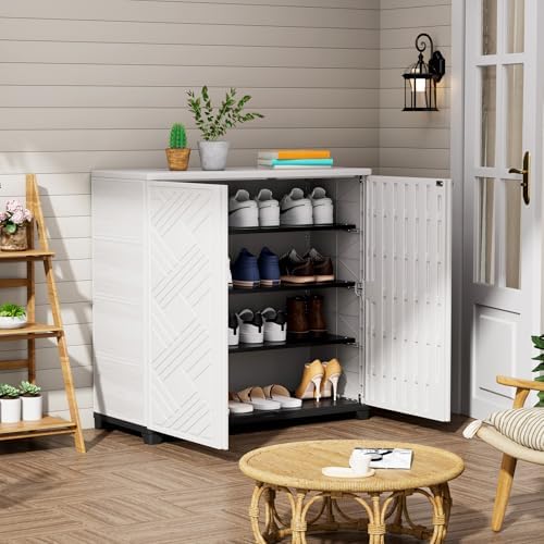 ZZM Indoor/Outdoor Storage Cabinet Waterproof, 34"x15"x34" Plastic Outdoor Storage Box for Garden Balcony Bathroom, All Weather Outdoor Storage Clearance, DIY Usage, with No Shelf (White) - Image 6