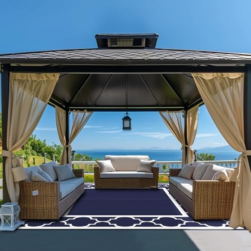 GENIMO Outdoor Rug, Waterproof Plastic Rugs for Patio, 10'x10' Blue White - Image 2
