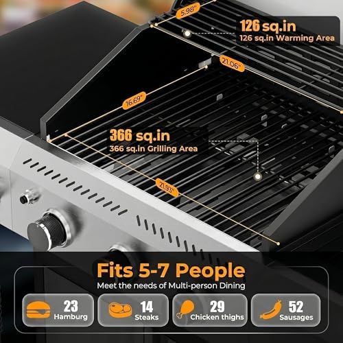 COWSAR 3-Burner Propane Grill with Side Burner 34,000 BTU BBQ Grill - Image 4