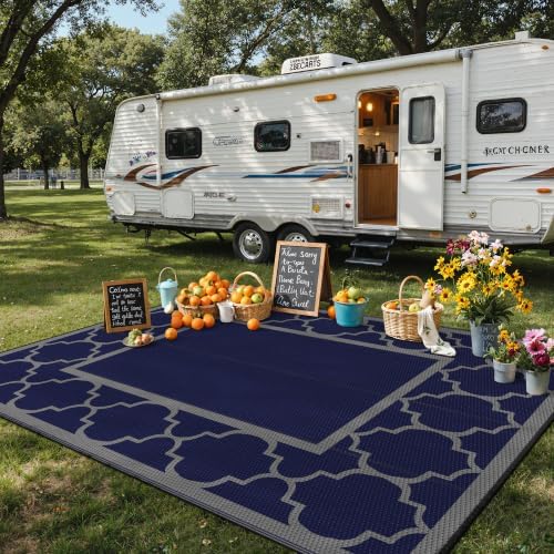 GENIMO Outdoor Rug, Waterproof Plastic Rugs for Patio, 9'x12' Blue Grey - Image 3
