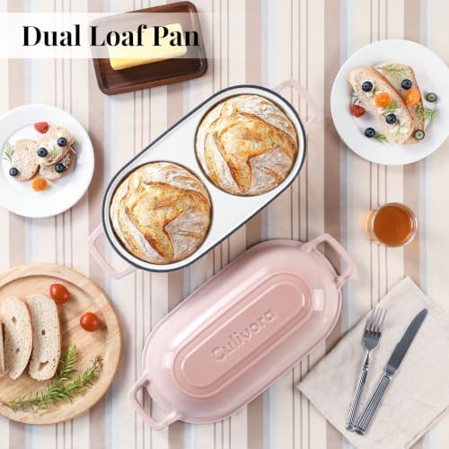 Cast Iron Double Dutch Oven, Mini Enamel Sourdough Bread Pan with Lid, Pink - Image 2