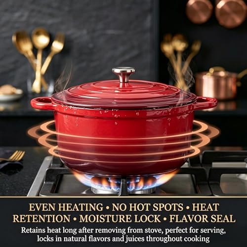 QuliMetal Enameled Cast Iron Cookware Set, 4-Piece Pots and Pans Set with Lids, 10.25" Skillet, 2QT Saucepan, 2.8QT & 4.8QT Dutch Ovens, Oven Safe to 500°F, All Stovetops Compatible - Rouge Red - Image 4