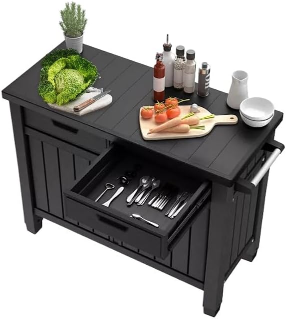 BBQ Outdoor Grill Table, Buffet, Entertainment and Storage Cabinet w/Drawers, Graphite Gray - Image 3