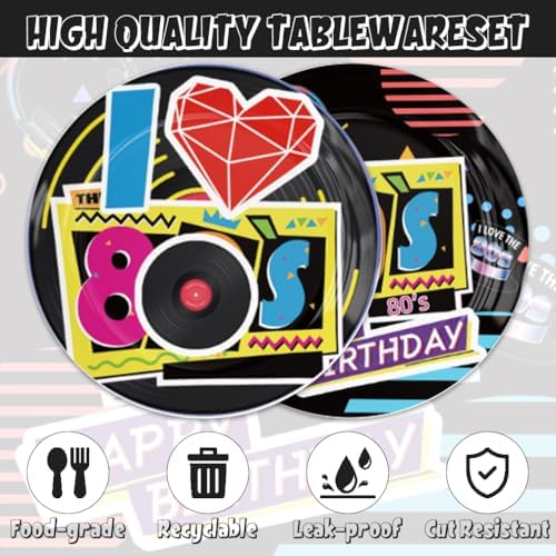 40Pcs 80s Birthday Party Decorations Plates 80s Themed Tableware Include Paper Plates Napkins for 20 Guests Baby Shower Birthday Party Decorations - Image 3