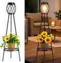 MXwcy Solar Floor Lamp with Plant Stands，Solar Lights Outdoor with Vintage LED Edison Bulbs, Weatherproof Garden Lights for Pathway, Patio, Yard, 8-10 Hours Lighting, IP55 Waterproof by MXwcy