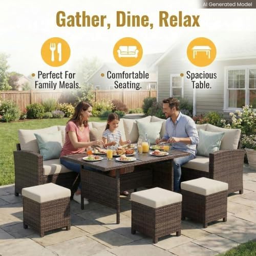 Wisteria Lane 7 Piece Patio Furniture Set, Patio Sectional for All Weather - Image 4