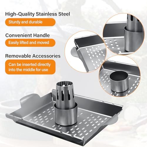 Upgraded Beer Can Chicken Holder for Grill Smoker Oven, Vertical Chicken Roaster Stand with Handle, Large Stainless Steel BBQ Barbecue Accessories, Indoor Outdoor Grill Rack Vegetables Grilling Basket - Image 6