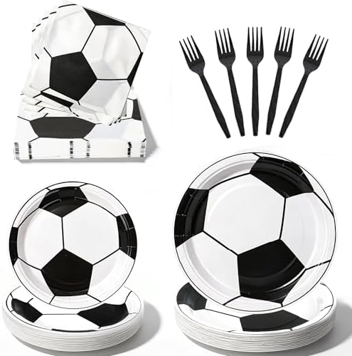 100 Pcs Disposable Soccer Party Tableware Set for 25 Guests by COSINIA