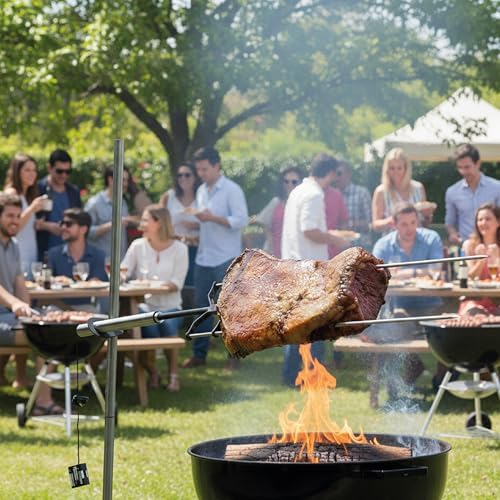 KANKA Rotisserie Grill Kit – Heavy Duty Portable Spit Roaster with Electric Motor – Works with Fire Pits, Campfires, Charcoal & Gas Grills – 22LB Capacity, Stainless Steel - Includes Carrying Bag - Image 6