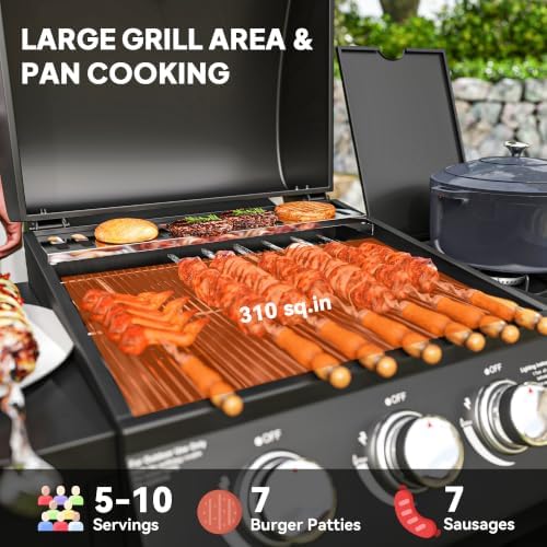 Outsunny 3 Burner Gas Grill with Side Burner and Shelves, 9.5 KW Output - Image 3