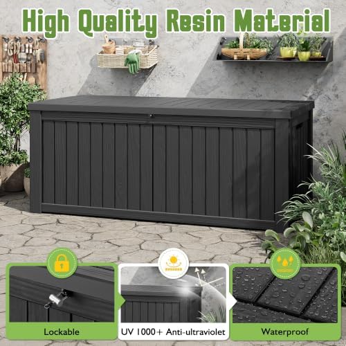Outdoor Storage Waterproof Deck Box for Patio (220 Gallon, Black) - Image 3