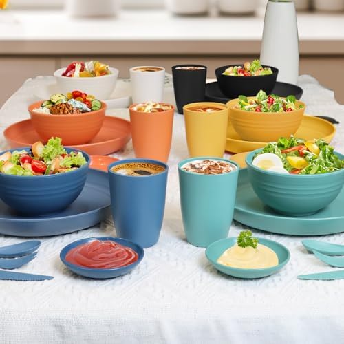Wrova Wheat straw dinnerware sets - 28 Pieces dish sets service for 4 - Lightweight and Unbreakable Plates and Bowls Sets for Travelling and Camping.White - Image 6