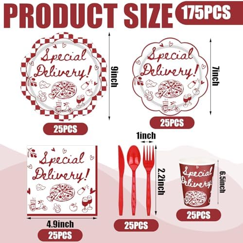 Zubebe 175 Pcs Special Delivery Pizza Baby Shower Tableware Set Serves 25 - Image 6