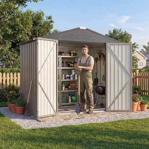 Devoko 6x4 FT Outdoor Storage Shed with Floor Frame, Brown by DEVOKO