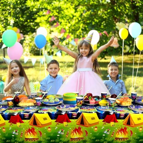 Camping Party Supplies - Camping Party Tableware - Dinner Plates Desserts Plates Cups Napkins Tablecover Straws for Boy Camper Campfire Forest Picnic Adventure Party Supplies, Serves 20 (20) - Image 6