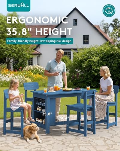 SERWALL 8-Piece Outdoor HDPE Counter-Height Bar Dining Set for 6, Blue - Image 5
