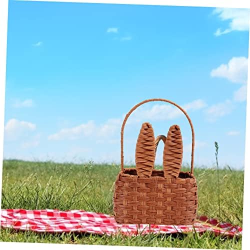 Brown Imitated Rattan Woven Picnic Basket, PVC Iron Frame Handheld Storage - Image 3