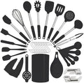 Silicone Kitchen Cooking Utensils Set with Stainless Steel Handle, Spatula Set Utensil Set, Cooking Utensil Set,Kitchen Tools Gadgets for Nonstick Cookware (35, Black) by BECBOLDF