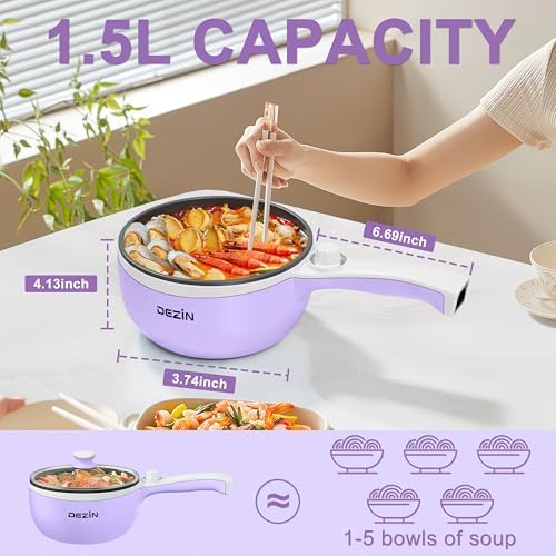 Dezin Hot Pot Electric with Steamer, 1.5L Non-Stick Portable Electric Pot - Image 2
