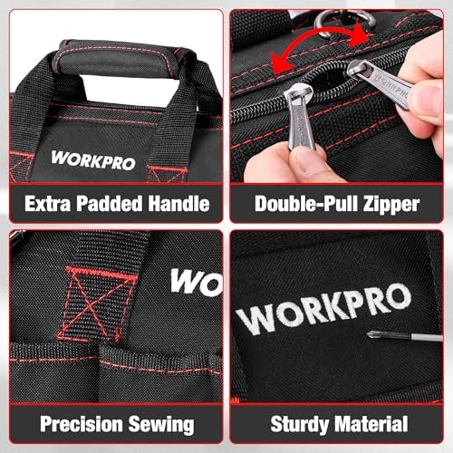 WORKPRO 14-inch Tool Bag, Multi-pocket Tool Organizer with Adjustable Shoulder Strap, W081021A, black 14 inches (Pack of 10) - Image 3
