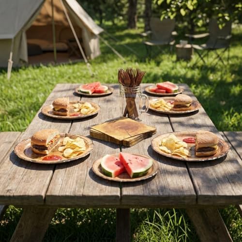 100 Pcs Disposable Rustic Wood Grain Slice Tableware Set for 25 Guests - Image 5