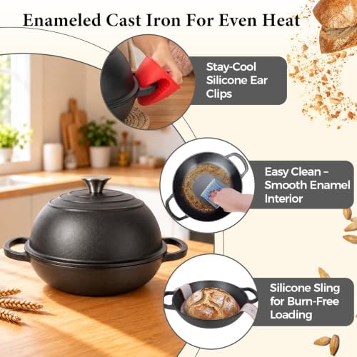 Cast Iron Dutch Oven for Bread Baking, 5.5QT Pre-Seasoned Bread Oven Set - Image 7