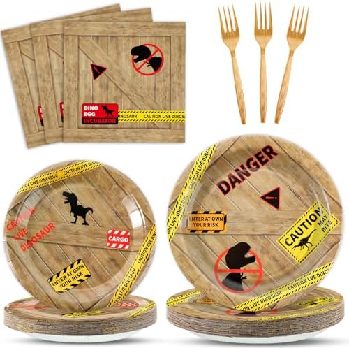96Pcs Dinosaur Birthday Party Plates and Napkins Forks Dinosaur Theme Party Decoration Dino Disposable Tableware Set Dino Themed Park Dinnerware for Halloween Boys Girls Kids Gatherings Decorations by Oitnlaughter